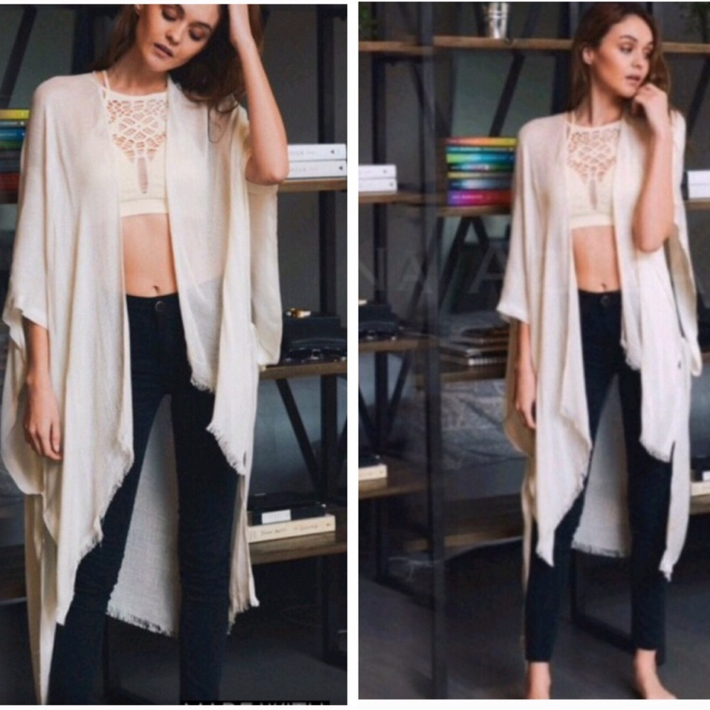 New Chic High Low Cardi Wrap Fray Trim - Picture 5 of 5